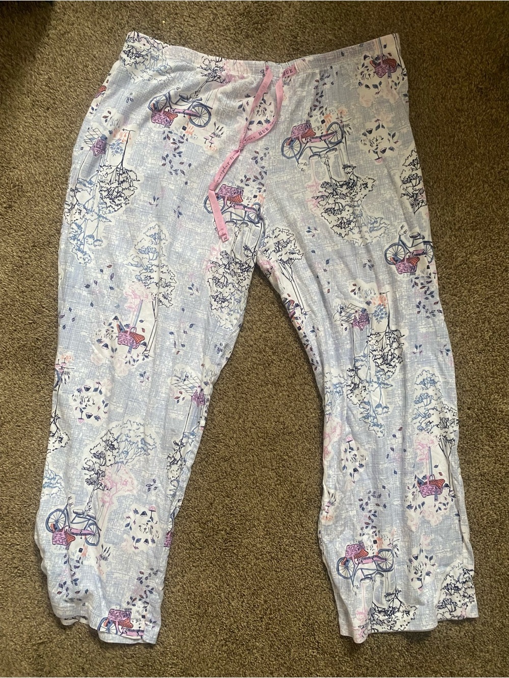 HUE Light Blue Pajama Pants with Pink & Purple Bicycle Print